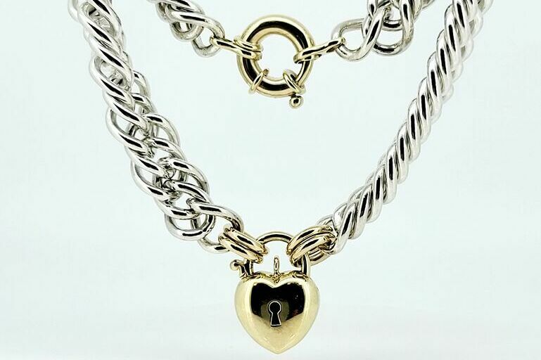 Curb Chain Necklace with 9ct Heart Locket